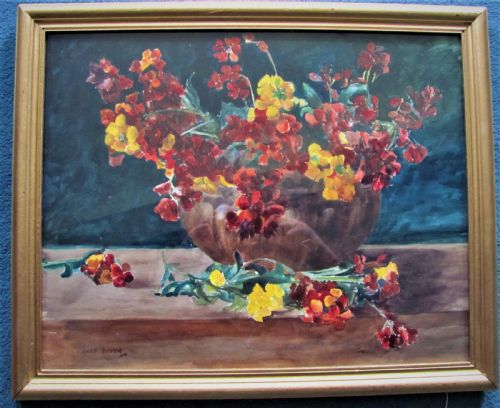STILL LIFE FLOWERSWALLFLOWERS BY OWEN BOWEN WATERCOLOUR - ADDITIONAL PHOTO 4