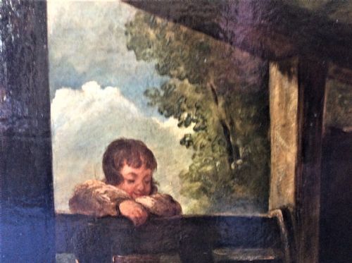 fig 2. 18th century landscape,pigs, Attributed to George Morland Pigs in a barn, country scene,