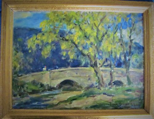 impressionist landscape of the bridge trough of bowland lancashire owen bowen - CATEGORY: ANTIQUE ART - DATED 1930