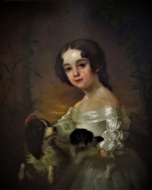 19th century portrait after sir william beechey of a girl two dogs - CATEGORY: ANTIQUE ART - DATED 19TH CENTURY