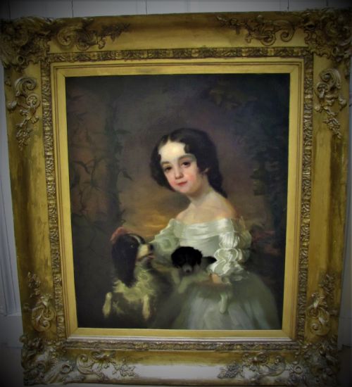 19TH CENTURY PORTRAIT AFTER SIR WILLIAM BEECHEY OF A GIRL TWO DOGS - ADDITIONAL PHOTO 6