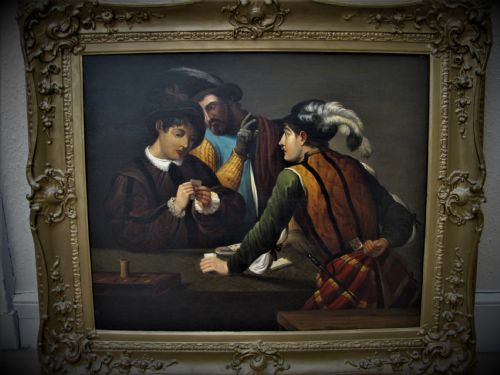19th century portrait after caravaggio the card sharps - CATEGORY: ANTIQUE ART - DATED 19TH CENTURY