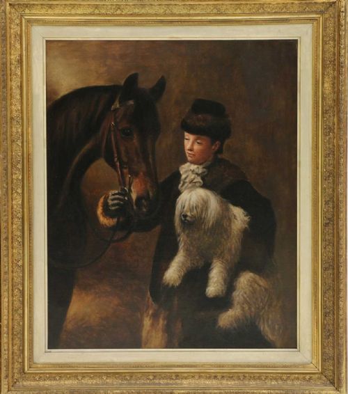 portrait of a lady horse and sheepdog by charles lutyens - CATEGORY: ANTIQUE ART - DATED 19TH CENTURY