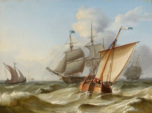 19TH CENTURY SEASCAPE PAINTING SHIPPING OFF THE DUTCH COAST CHARLES MARTIN POWELL - ADDITIONAL PHOTO 1