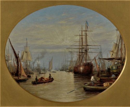 FRANCIS MOLTINO PAIR 19TH CENTURY LONDON PAINTINGS THE THAMES HOUSES OF PARLIAMENT THAMES BARGES - ADDITIONAL PHOTO 3