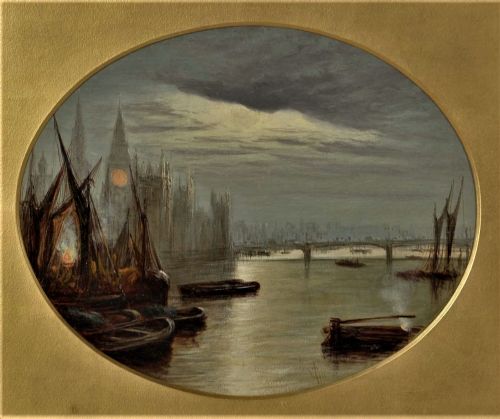 FRANCIS MOLTINO PAIR 19TH CENTURY LONDON PAINTINGS THE THAMES HOUSES OF PARLIAMENT THAMES BARGES - ADDITIONAL PHOTO 4