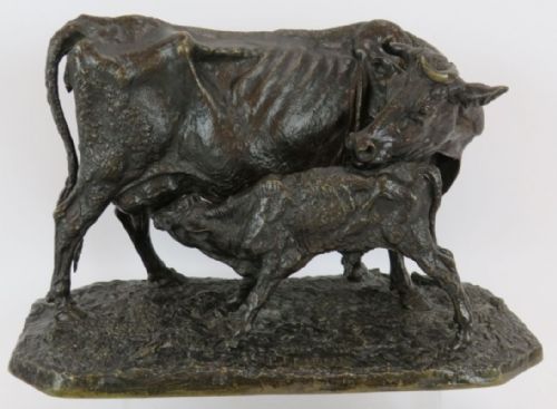 19th century bronze animalier sculpture of a cow and calf after p j mene - CATEGORY: ANTIQUE SCULPTURES - DATED 19TH CENTURY