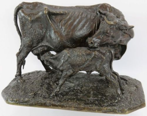 19TH CENTURY BRONZE ANIMALIER SCULPTURE OF A COW AND CALF AFTER P J MENE - ADDITIONAL PHOTO 1