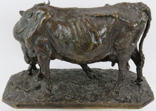 19TH CENTURY BRONZE ANIMALIER SCULPTURE OF A COW AND CALF AFTER P J MENE - ADDITIONAL PHOTO 2