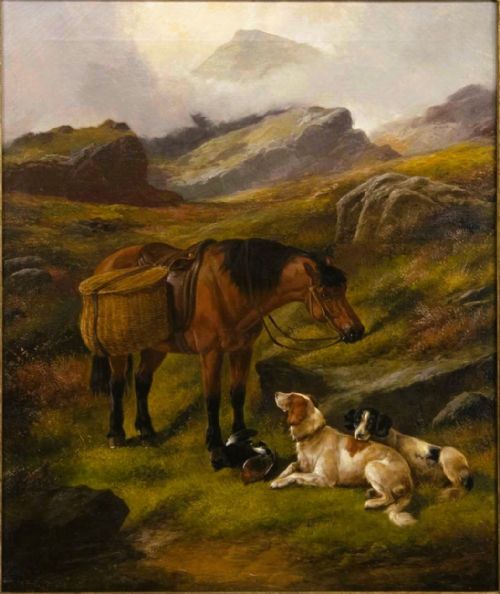 19TH CENTURY OILHIGHLAND SCENE HORSE AND DOGS JOHN GIFFORD - ADDITIONAL PHOTO 4