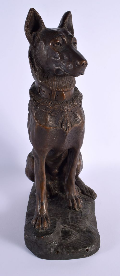 FRENCH TERRACOTTA DOG ALSATION SIGNED FOUCHER - ADDITIONAL PHOTO 1