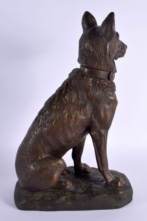 FRENCH TERRACOTTA DOG ALSATION SIGNED FOUCHER - ADDITIONAL PHOTO 2