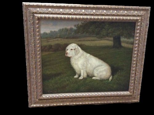 WILLIAM ALBERT CLARK CLUMBER SPANIEL DOG OIL PAINTING - ADDITIONAL PHOTO 1