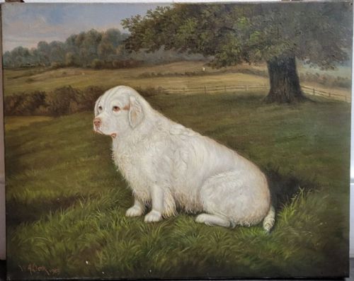 WILLIAM ALBERT CLARK CLUMBER SPANIEL DOG OIL PAINTING - ADDITIONAL PHOTO 5