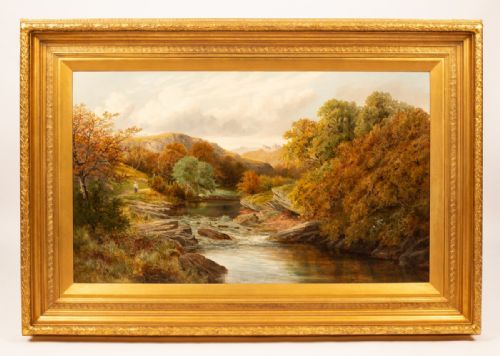 ludlow castlefrom the river temeshropshirelandscape oil henry w henley - CATEGORY: ANTIQUE ART - DATED 19TH CENTURY