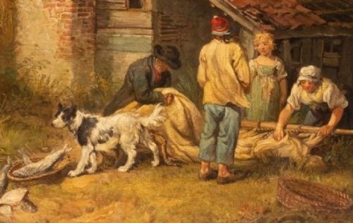 JAMES WARD LANDSCAPE OIL BRINGING IN THE CATCH COUNTRY SCENE - ADDITIONAL PHOTO 4