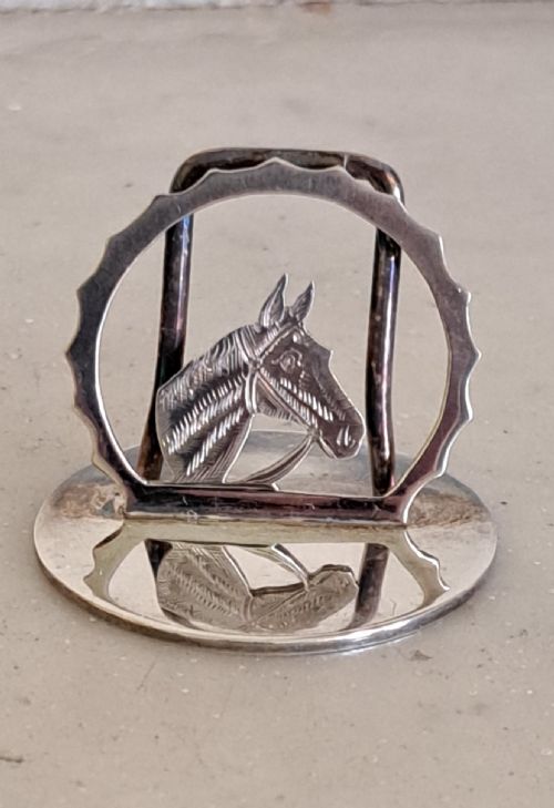 SET OF SIX SILVER NAPKIN RINGSAND 6 PLACEHOLDERS HORSES HEAD AND STIRRUPS - ADDITIONAL PHOTO 2