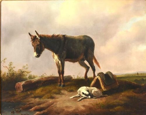 19TH CENTURY DONKEY DOG IN A LANDSCAPE OIL EDMUND BRISTOW CIRCLE OF - ADDITIONAL PHOTO 2