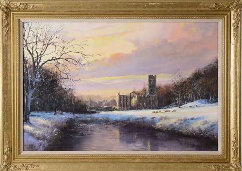 Fountains Abbey Yorkshire Winter Oil Scene Clive Madgwick