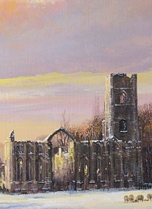 fig 2. Fountains Abbey yorkshire winter oil scene clive madgwick