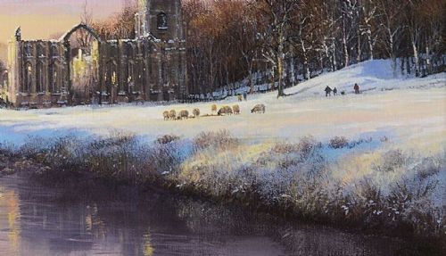 fig 3. Fountains Abbey yorkshire winter oil scene clive madgwick