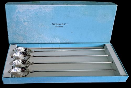 4 tiffany co silver mint julip cocktail stirrers straws - CATEGORY: ANTIQUE SILVER - DATED 1950