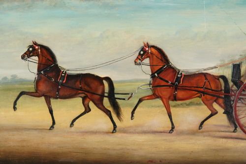 HORSE CARRIAGEGIG COUNTRY SCENE ANTIQUE OIL PAINTING BY JOHN VINE OF COLCHESTER - ADDITIONAL PHOTO 1