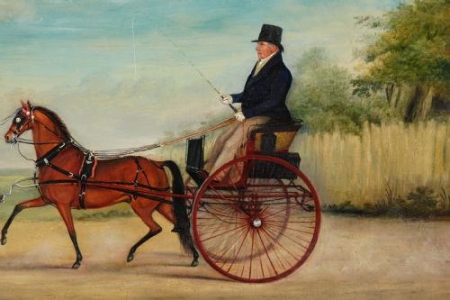 HORSE CARRIAGEGIG COUNTRY SCENE ANTIQUE OIL PAINTING BY JOHN VINE OF COLCHESTER - ADDITIONAL PHOTO 3