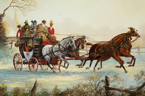 HORSES AND STAGECOACH WINTERSNOW SCENE OIL PAINTING BY JOHN RICHARD WORSDALE - ADDITIONAL PHOTO 3