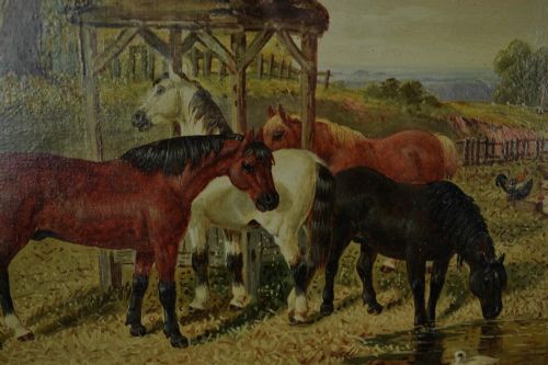 JOHN FREDERICK HERRING JR OIL FARMYARD SCENE WITH HORSES - ADDITIONAL PHOTO 3