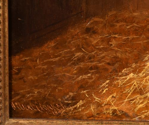 19TH CENTURY GREY HORSE IN A STABLE OIL ALBERT CLARK - ADDITIONAL PHOTO 2