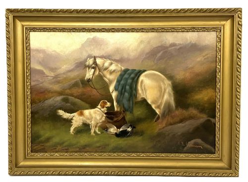 19TH CENTURY OIL PAINTING HIGHLAND PONY AND RETRIEVER ROBERT CLEMINSON - ADDITIONAL PHOTO 2