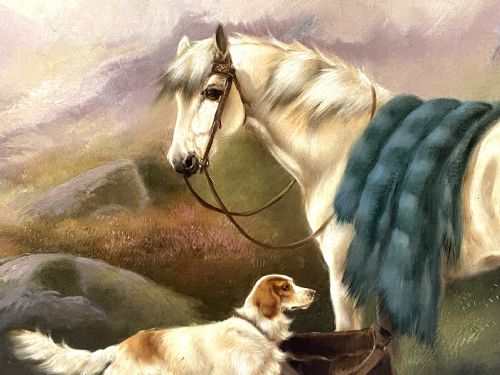 19TH CENTURY OIL PAINTING HIGHLAND PONY AND RETRIEVER ROBERT CLEMINSON - ADDITIONAL PHOTO 4