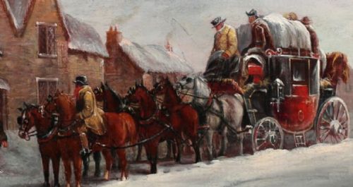 19TH CENTURY OIL PAINTING MAIL COACH IN SNOW JOHN CHARLES MAGGS - ADDITIONAL PHOTO 3