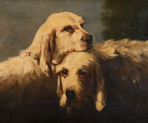 PORTRAIT OF 2 DOGS GRAND GRIFFON VENDEN HUNTING DOGS BY JULES CHARDIGNY - ADDITIONAL PHOTO 2