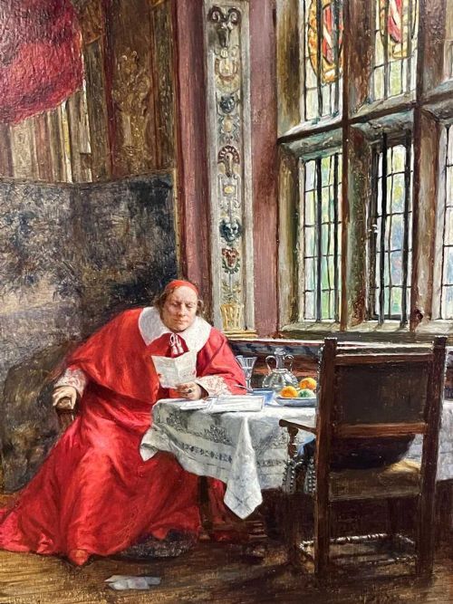 CARDINAL AT TABLE OIL PAINTING FRANK MOSS BENNETT - ADDITIONAL PHOTO 1