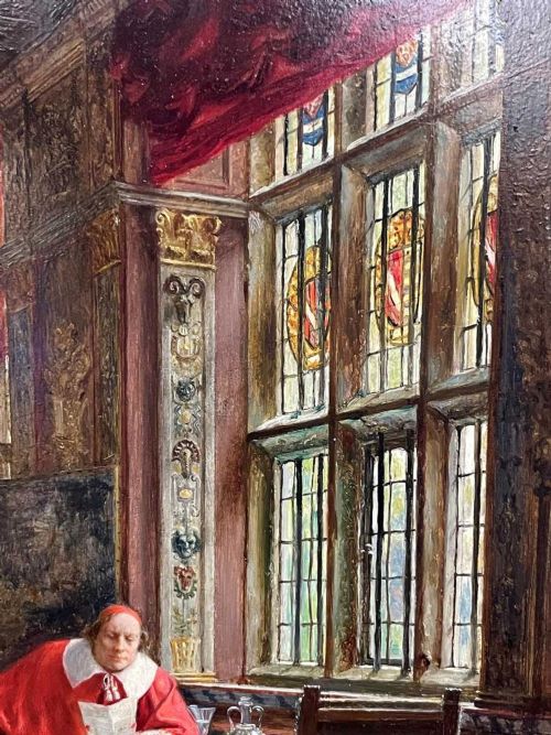 CARDINAL AT TABLE OIL PAINTING FRANK MOSS BENNETT - ADDITIONAL PHOTO 5