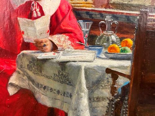 CARDINAL AT TABLE OIL PAINTING FRANK MOSS BENNETT - ADDITIONAL PHOTO 6