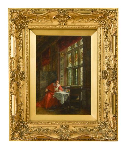 CARDINAL AT TABLE OIL PAINTING FRANK MOSS BENNETT - ADDITIONAL PHOTO 8