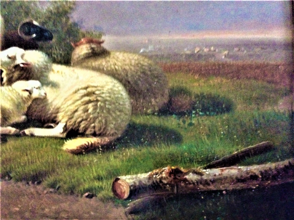 19th century landscape of Sheep and poultry in a meadow, Jacob Van Dieghem old master View IV
