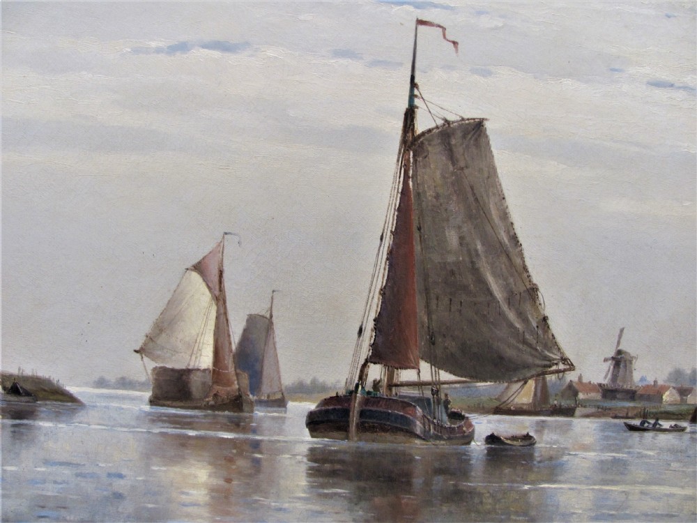  19th century seascape oil 'Near Dortrecht Holland' Frederick James Aldridge View IV