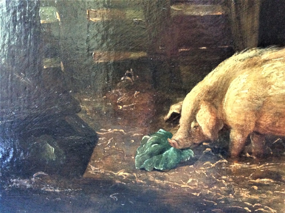 18th century landscape,pigs, Attributed to George Morland Pigs in a barn, country scene, View V