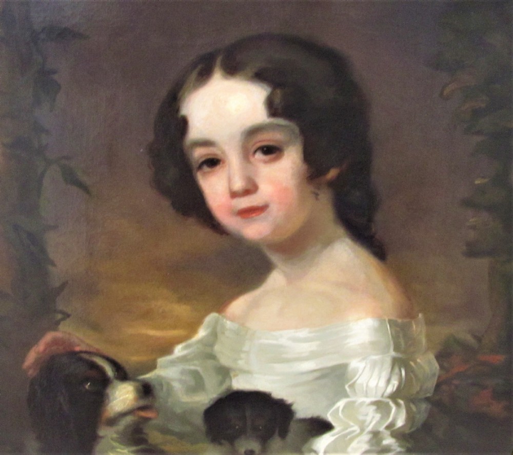  19th century portrait After Sir William Beechey, of a girl & two dogs, View II