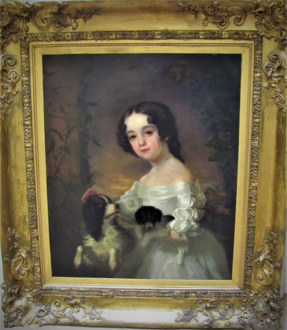  19th century portrait After Sir William Beechey, of a girl & two dogs, View V