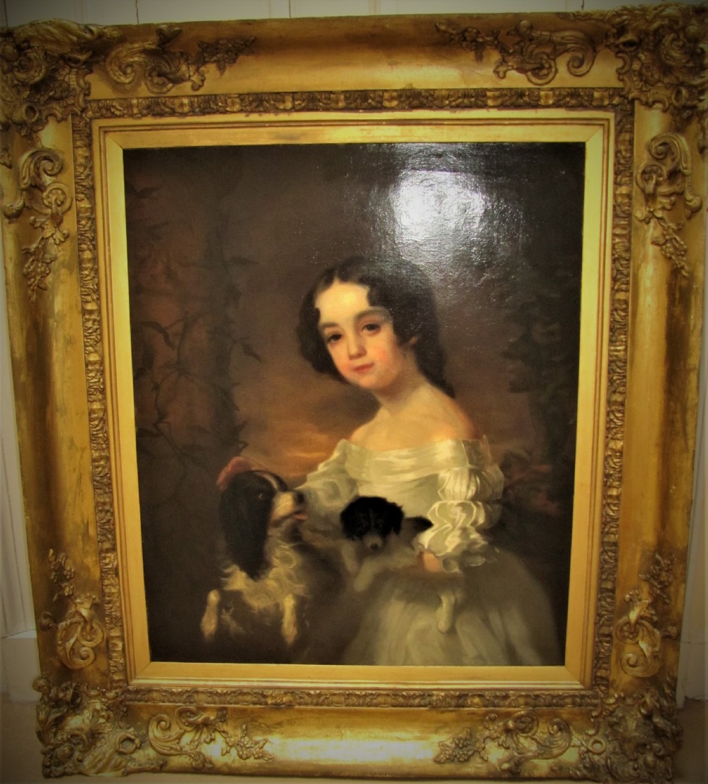  19th century portrait After Sir William Beechey, of a girl & two dogs, View VI