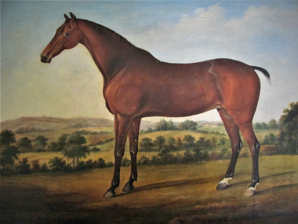 Horse in landscape circle George Stubbs 18th century oil, old master