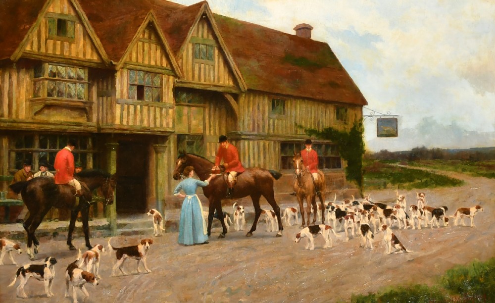 19th century, landscape ,Horse,dogs,hunting scene oil Frank Proschwitzry Freyburg