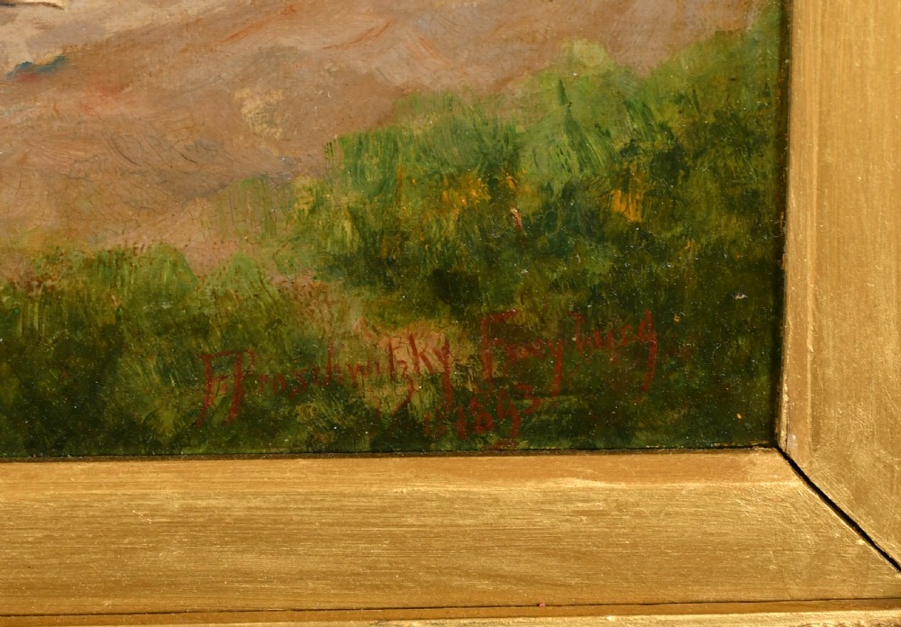 19th century, landscape ,Horse,dogs,hunting scene oil Frank Proschwitzry Freyburg View II