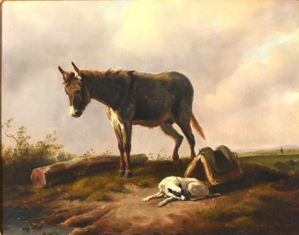  19th century Donkey & Dog in a landscape, oil, EDMUND BRISTOW (circle of) View III