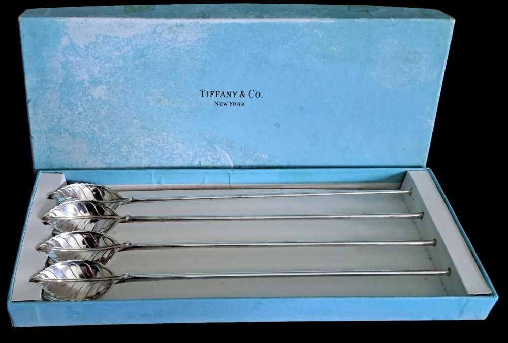4 Tiffany & Co Silver Mint Julip Cocktail Stirrers Straws